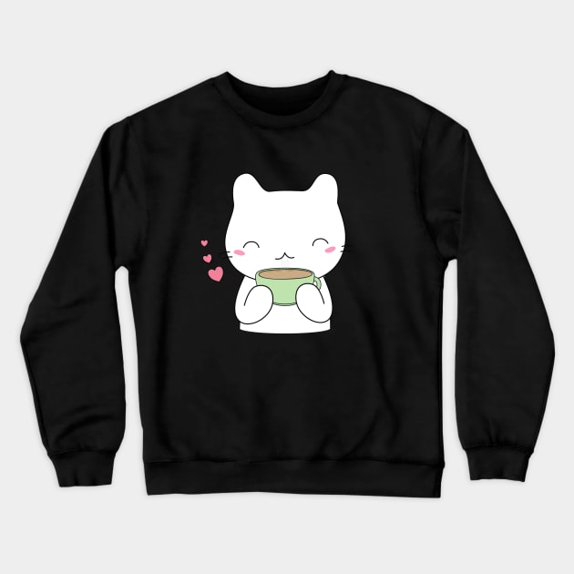 Cute Coffee Cat T-Shirt Crewneck Sweatshirt by happinessinatee